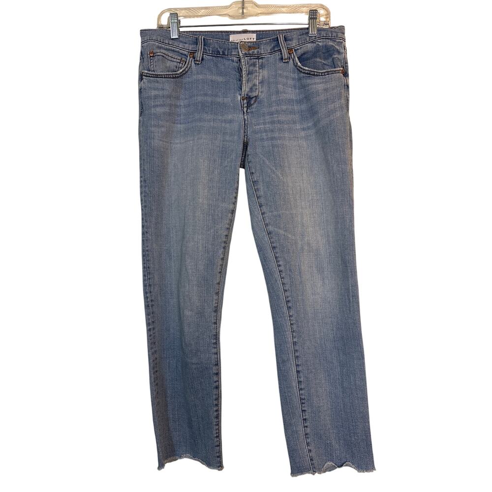 LOFT Boyfriend Cropped Raw Hem Skinny Ankle Jeans, Light Wash, Size 4